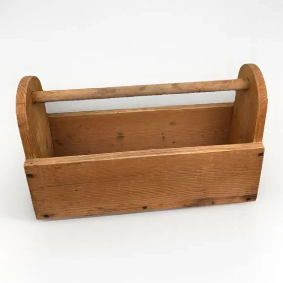 Vintage Farmhouse Wood Utility Cottage Tool Box Garden Tote 18” x 7” x 5.5” - Picture 2 of 5